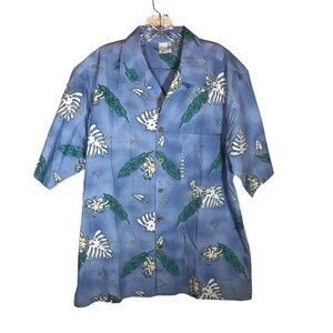 Ocean pacific sport hawaiian shirt M blue loop collar short sleeve button cotton